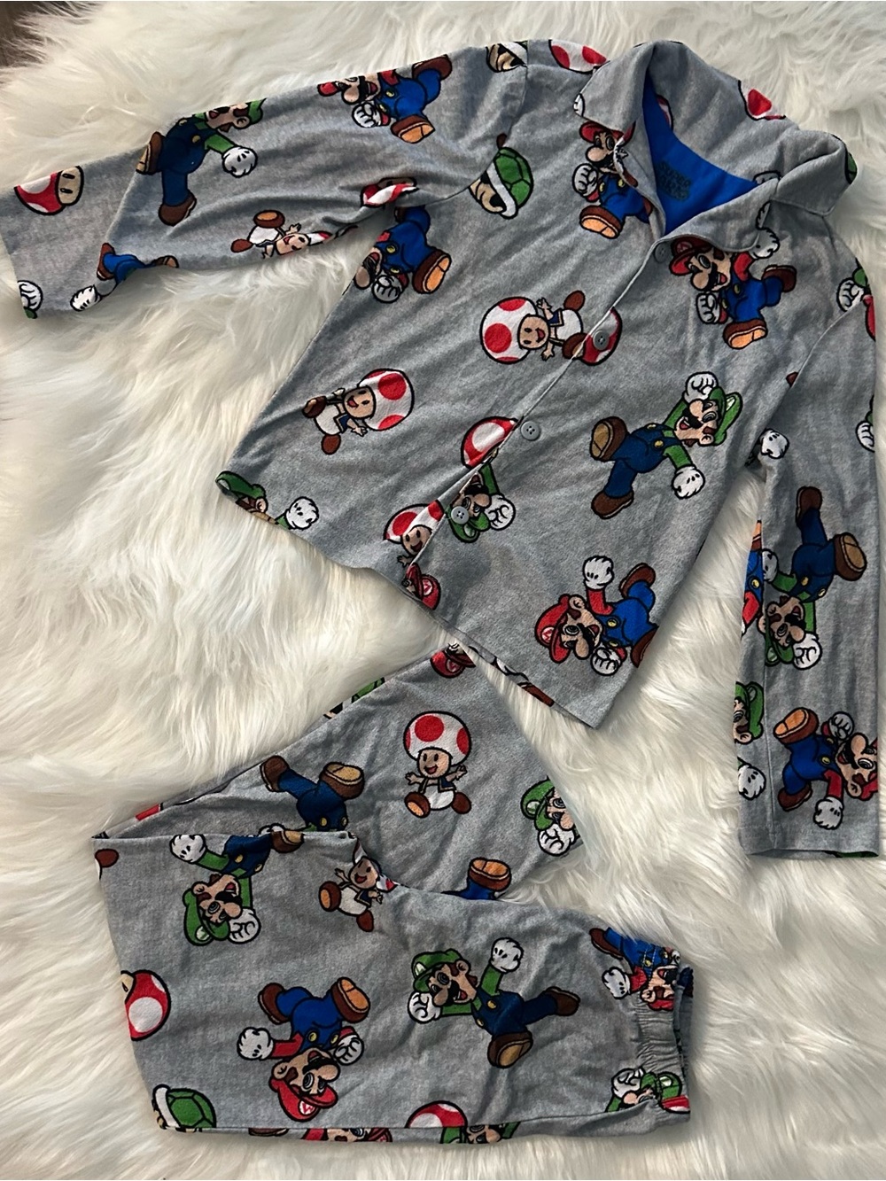 Boys Gray Super Mushroom Character Pajama Set